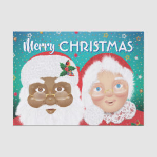Santa and Mrs Claus Biracial Christmas Holiday Tissue Paper