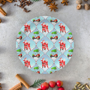 Santa And  Mrs. Claus Golfing Ogee Pattern Paper Plate