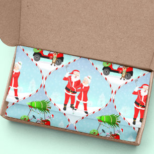 Santa And Mrs. Claus Golfing Ogee Pattern Tissue Paper