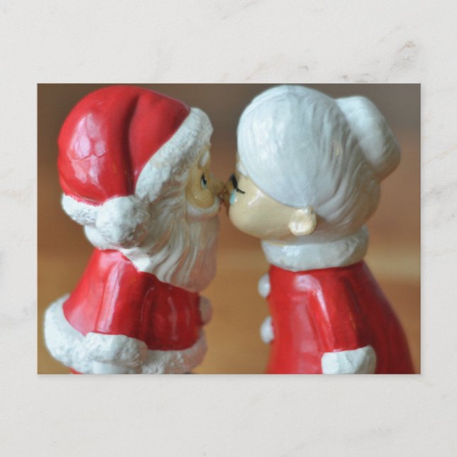 Santa and Mrs Claus, Kissing Clauses, Christmas Holiday Postcard (Front)