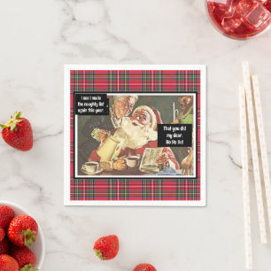 Santa and Mrs. Claus Naughty Vintage Funny Plaid Napkin