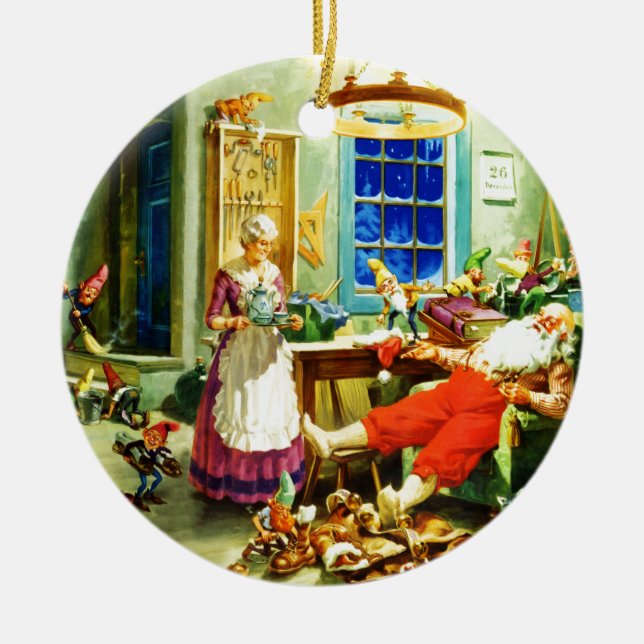 Santa and Mrs. Claus Relax Christmas Night Ceramic Ornament (Front)