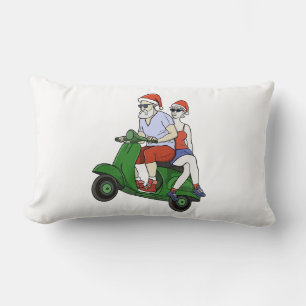 Santa and Mrs. Claus riding a scooter Lumbar Pillow