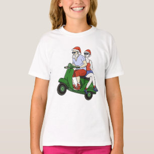 Santa and Mrs. Claus riding a scooter T-Shirt