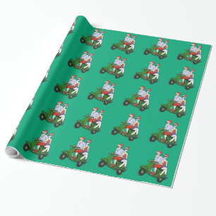 Santa and Mrs. Claus riding a scooter Wrapping Paper