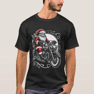 Santa and Mrs Claus Riding Motorcycle design solid T-Shirt