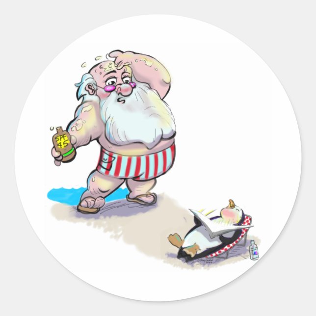 santa and penguin classic round sticker (Front)