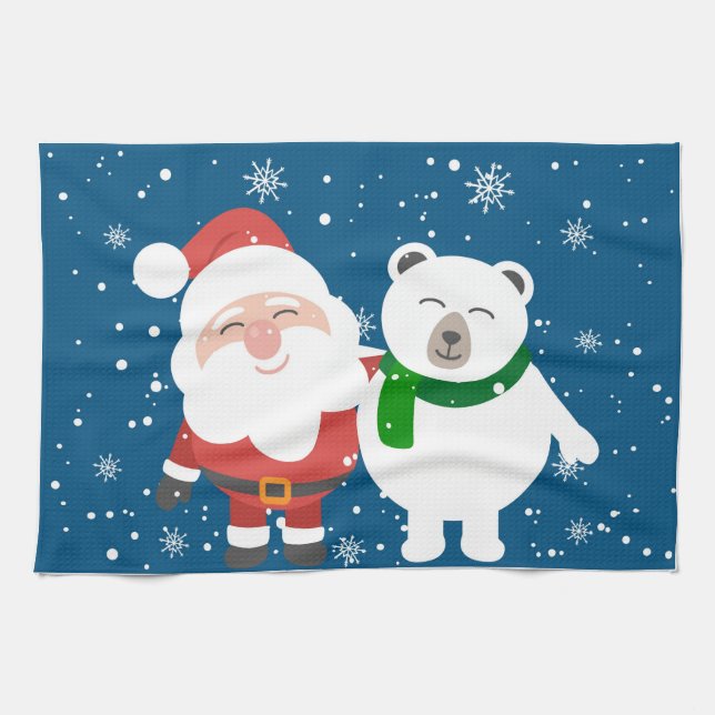 Santa and Polar Bear Kitchen Towel (Horizontal)