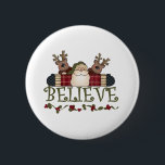 Santa and Reindeer Believe 2 Inch Round Button<br><div class="desc">Santa Claus and his reindeer adorn these cute holiday greeting cards,  mugs,  tote bags,  T-shirts,  and other items and text reads "Believe"! You can customize these Santa and Reindeer holiday items using the easy customization tool.</div>