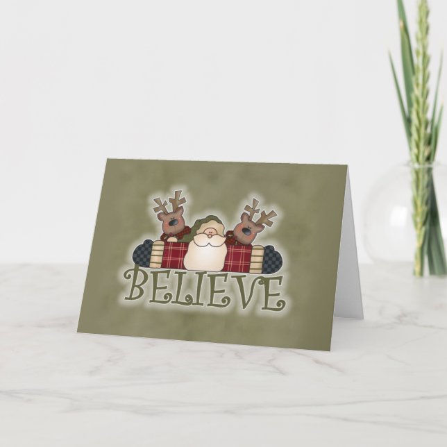 Santa and Reindeer Believe Holiday Card (Front)
