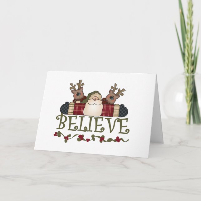 Santa and Reindeer Believe Holiday Card (Front)