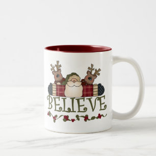 Santa and Reindeer Believe Two-Tone Coffee Mug