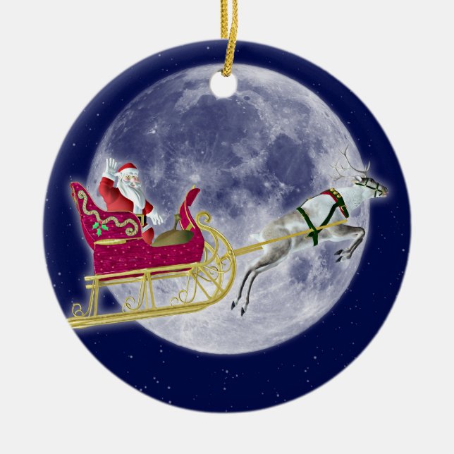 Santa and reindeer ceramic ornament (Front)