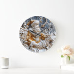Santa and Reindeer Charm Large Clock<br><div class="desc">A beautifully crafted clock features Santa Claus dressed in ornate gold and white robes, seated beside a serene reindeer.</div>