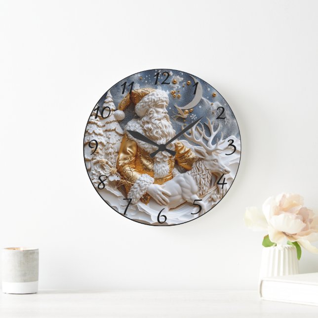 Santa and Reindeer Charm Large Clock (Home)