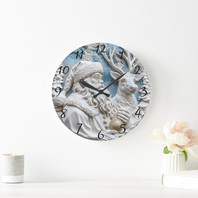 Santa and Reindeer Charm Large Clock (Home)