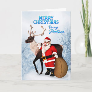 Santa and reindeer Christmas card for a partner