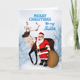 Santa and reindeer Christmas card for sister