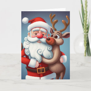 Santa and Reindeer Christmas Folded Greeting Card
