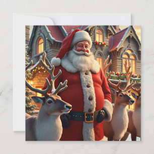 Santa and Reindeer Christmas Greeting Card