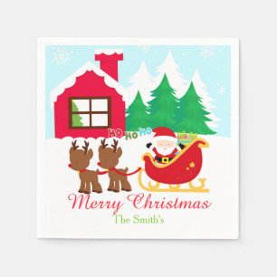 Santa and Reindeer Christmas Holiday Party Napkin