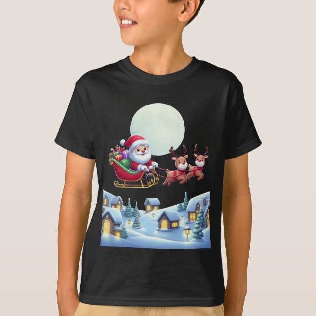 Santa and Reindeer Christmas Magic Night Tee (Front)