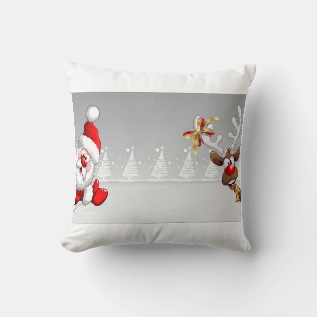 Santa and reindeer christmas pillow. throw pillow (Front)