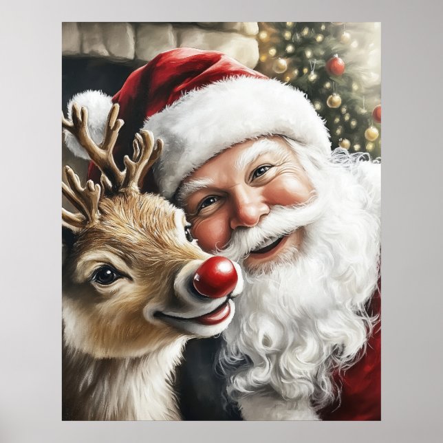 Santa and Reindeer Christmas Poster (Front)