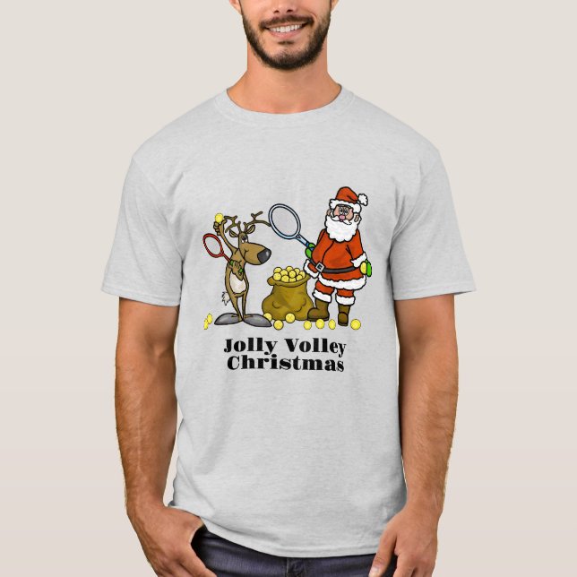 Santa and Reindeer Christmas Tennis T-Shirt (Front)