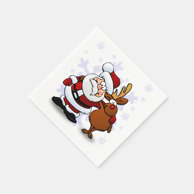 Santa And Reindeer Festive Napkins (Corner)