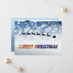 Santa and Reindeer fly through snow - Personalize Announcement