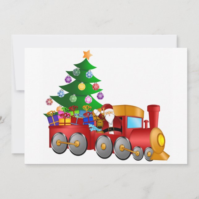 Santa and Reindeer in Red Train with Gifts Card (Front)