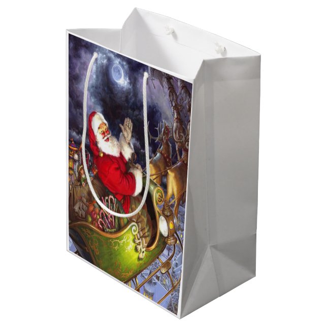 Santa  And reindeer Medium Gift Bag (Back Angled)