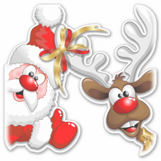 Santa and Reindeer Merry Christmass Happy Cartoon (Front)