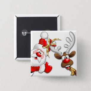 Santa and Reindeer Merry Christmass Happy Cartoon 2 Inch Square Button