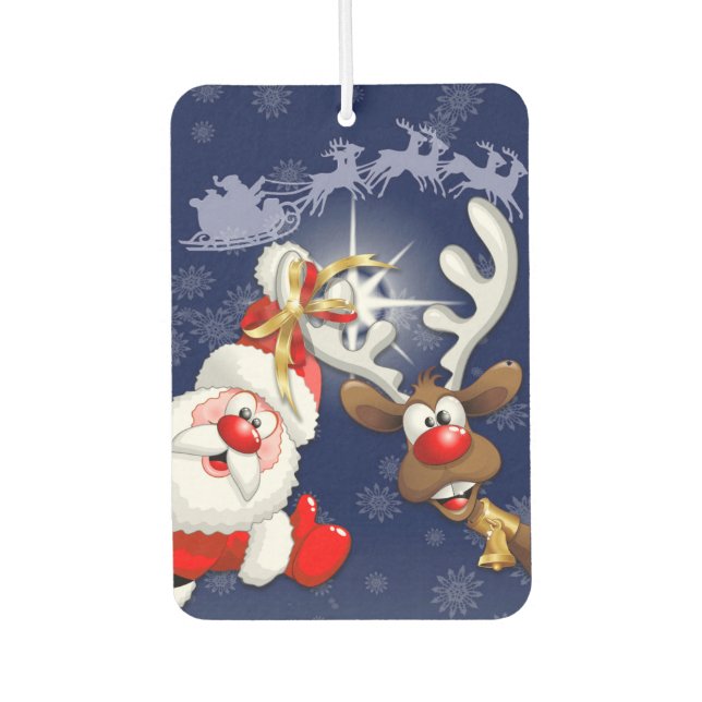 Santa and Reindeer Merry Christmass Happy Cartoon Air Freshener (Front)