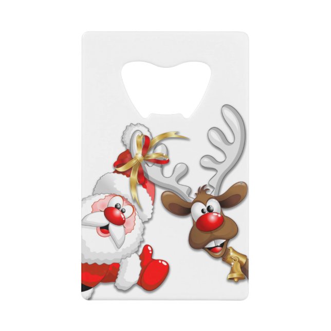 Santa and Reindeer Merry Christmass Happy Cartoon Credit Card Bottle Opener (Front)
