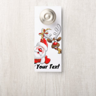 Santa and Reindeer Merry Christmass Happy Cartoon Door Hanger