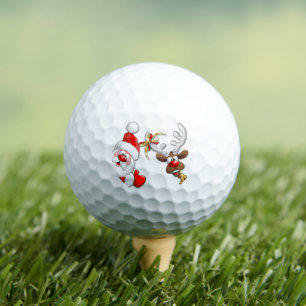 Santa and Reindeer Merry Christmass Happy Cartoon Golf Balls