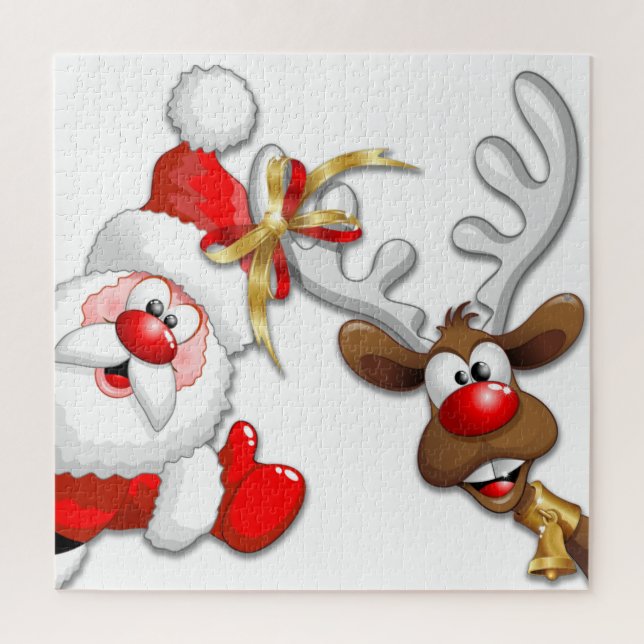 Santa and Reindeer Merry Christmass Happy Cartoon Jigsaw Puzzle (Vertical)