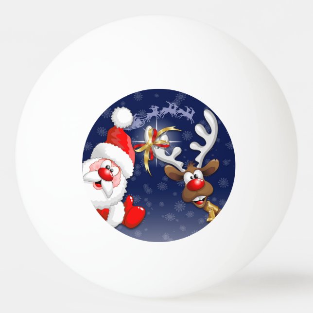 Santa and Reindeer Merry Christmass Happy Cartoon Ping Pong Ball (Front)
