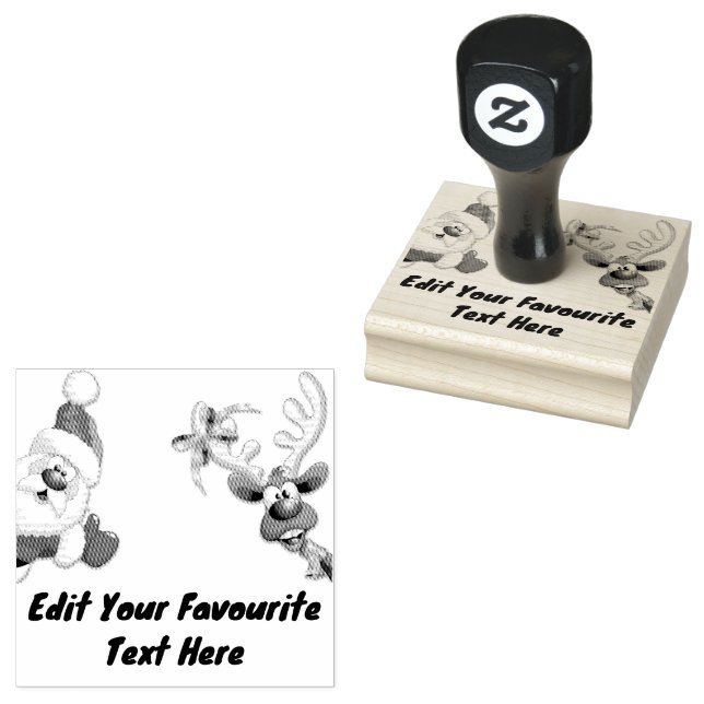 Santa and Reindeer Merry Christmass Happy Cartoon Rubber Stamp (Stamped)