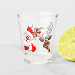 Santa and Reindeer Merry Christmass Happy Cartoon Shot Glass