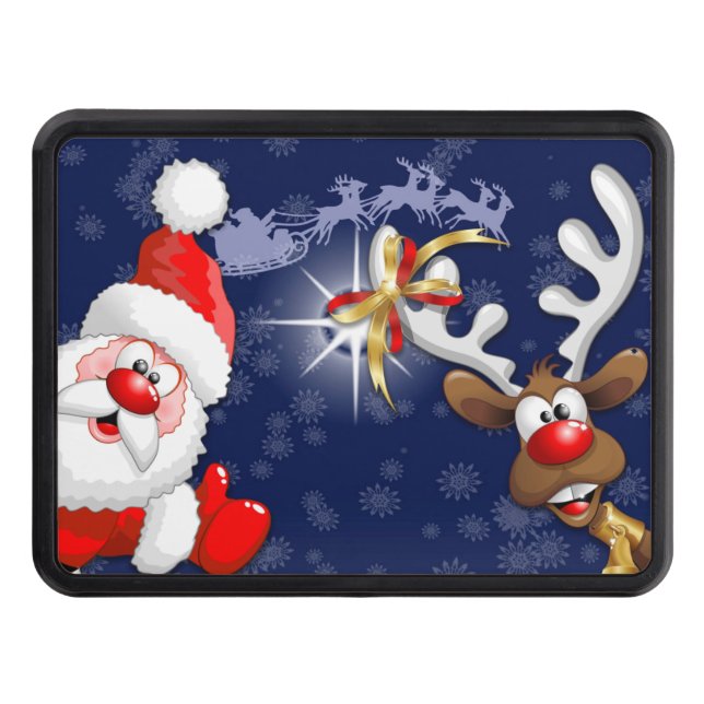 Santa and Reindeer Merry Christmass Happy Cartoon Trailer Hitch Cover (Front)