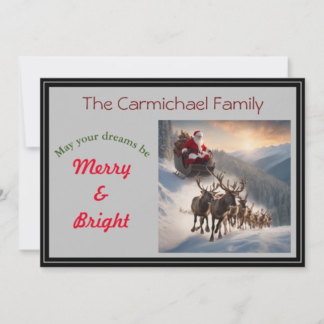 Santa and reindeer on Christmas Eve Holiday Card (Front)