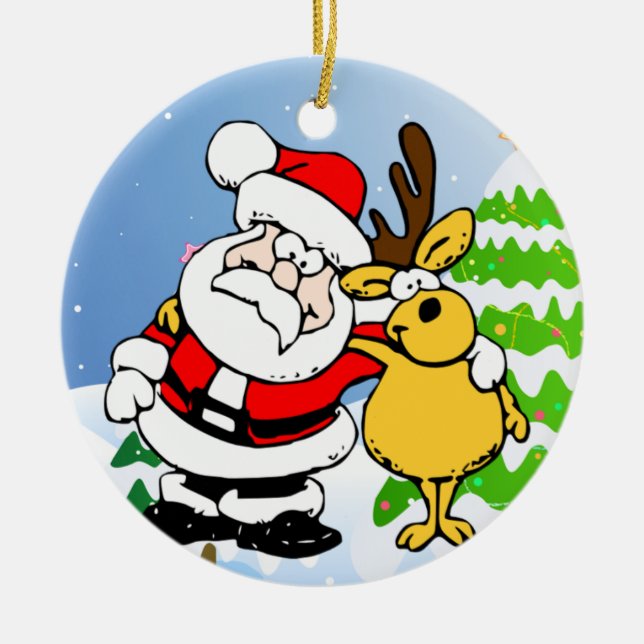 Santa and Reindeer Pal Ornament (Front)