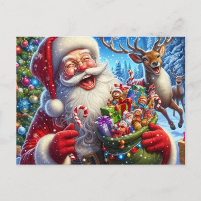 Santa and reindeer postcard (Front)