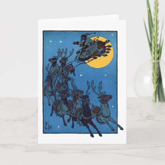 Santa and Reindeer Retro Vintage Holiday Christmas (Front)