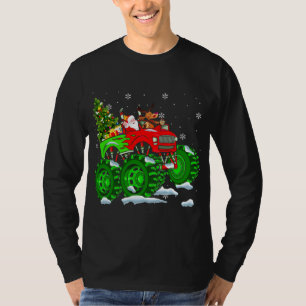 Santa And Reindeer Riding Monster Red Truck Funny T-Shirt