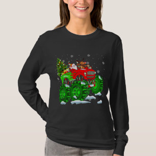 Santa And Reindeer Riding Monster Red Truck Funny T-Shirt